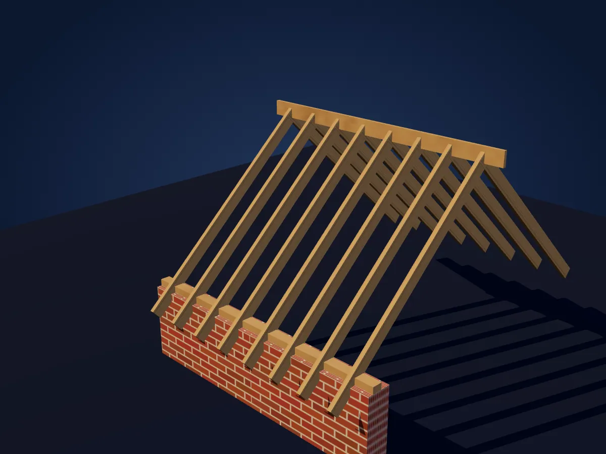 Roof build-up, step 1: Rafters and wall plate